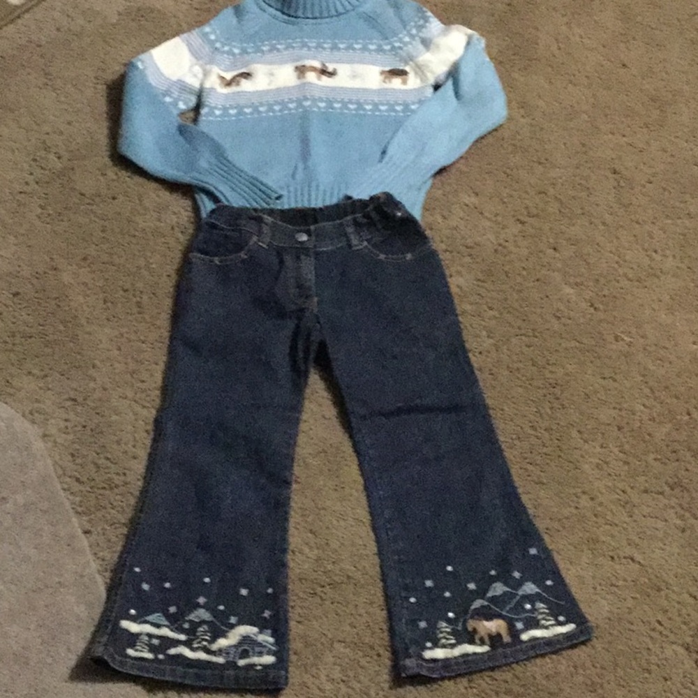 Vintage Gymboree “ Park City Luxe” horse sweater and jeans Sz 5